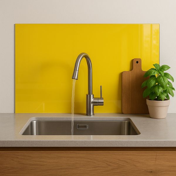 crédence verre laqué jaune