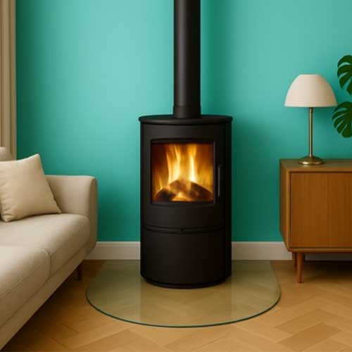 Plaque en verre pour protection du sol, sous poêle